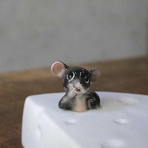 ヴィンテージチーズカバー マウス 鼠のフィギュリン 陶器 イギリス.