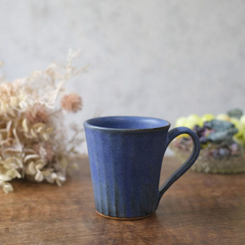 益子焼・ラピスラズリ ストレートマグ/マグカップ ディープブルー カフェ わかさま陶芸 若林健吾