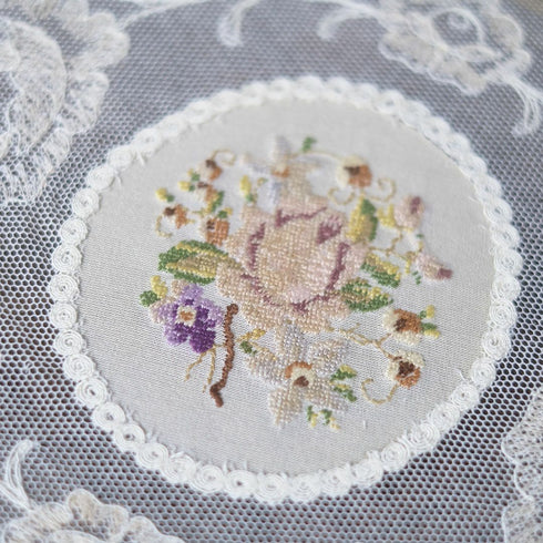 ヴィンテージ プチポワン ドレッシングトレイ ガラスの中に収められた刺繍が美しい ドレッサー用トレイ98