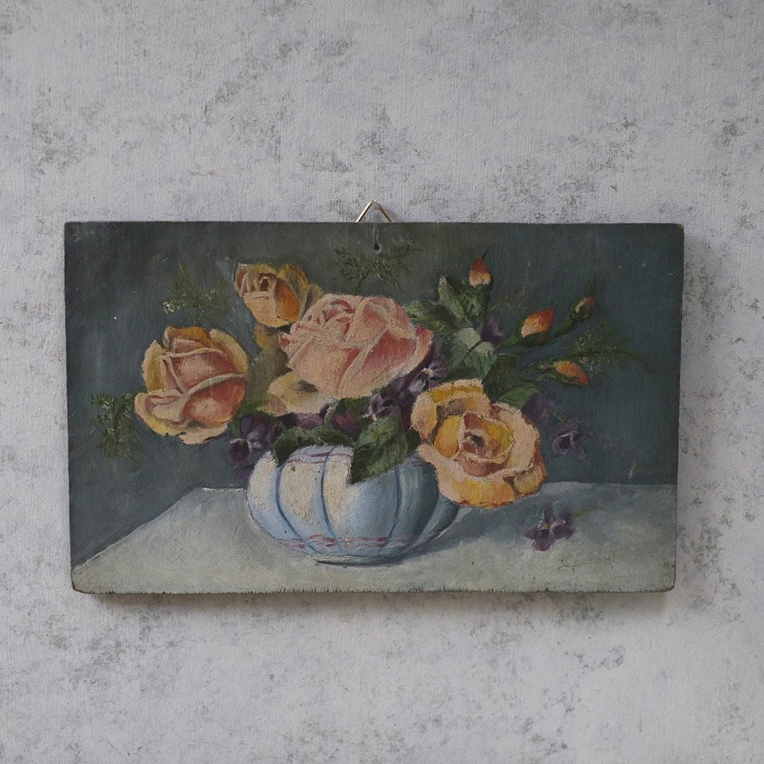 アンティーク油絵 薔薇 フランス 絵画 オイルピクチャーの通販
