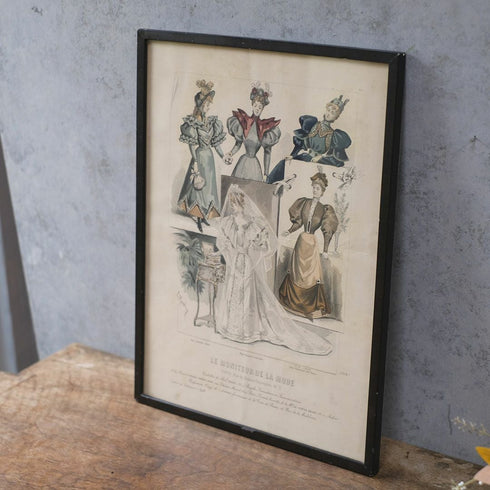 アンティーク リトグラフピクチャー ドレスを着た婦人 フランスのファッション画 石版画11