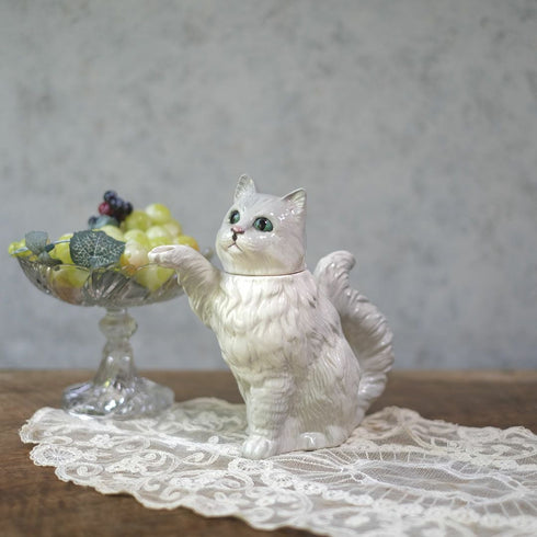 ヴィンテージティーポット 白猫 イギリス オブジェ 陶器 BESWICK ベスウィック