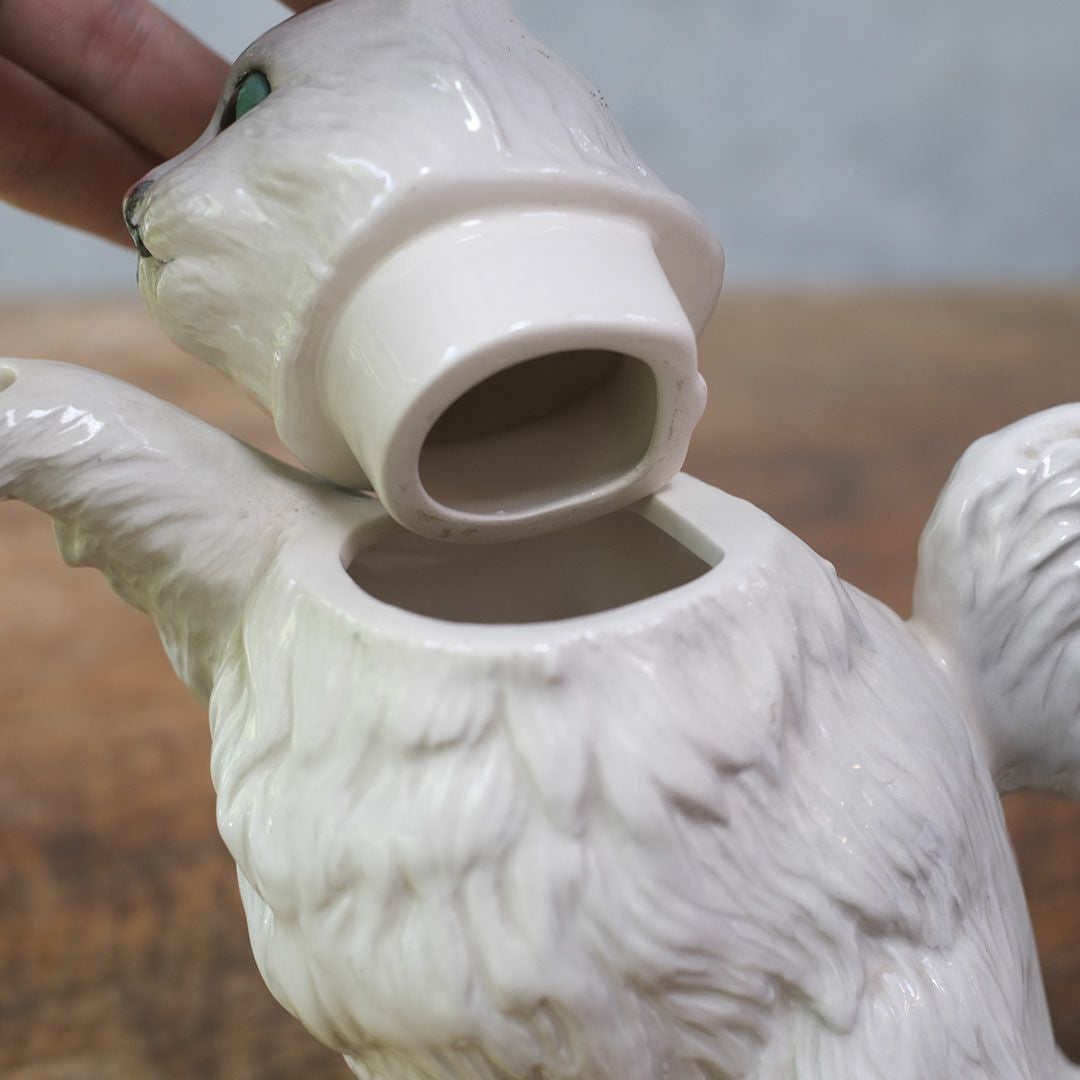 ヴィンテージティーポット 白猫 イギリス オブジェ 陶器 BESWICK ベスウィック55