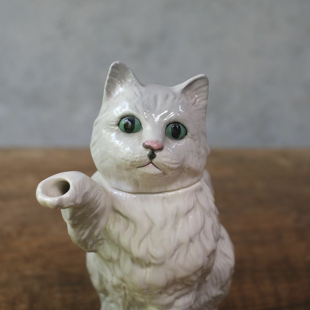 ヴィンテージティーポット 白猫 イギリス オブジェ 陶器 BESWICK ベスウィック77