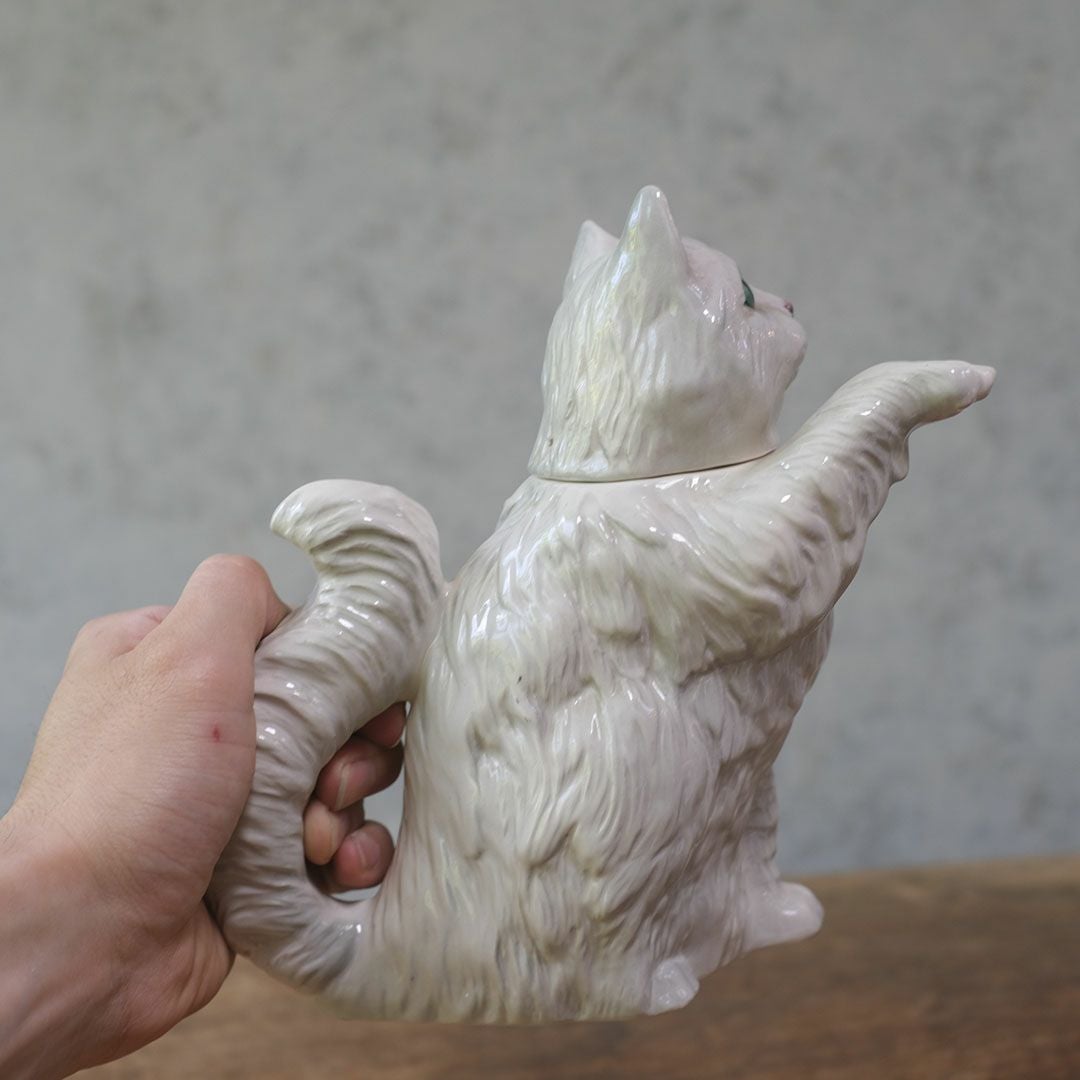 ヴィンテージティーポット 白猫 イギリス オブジェ 陶器 BESWICK ベスウィック88