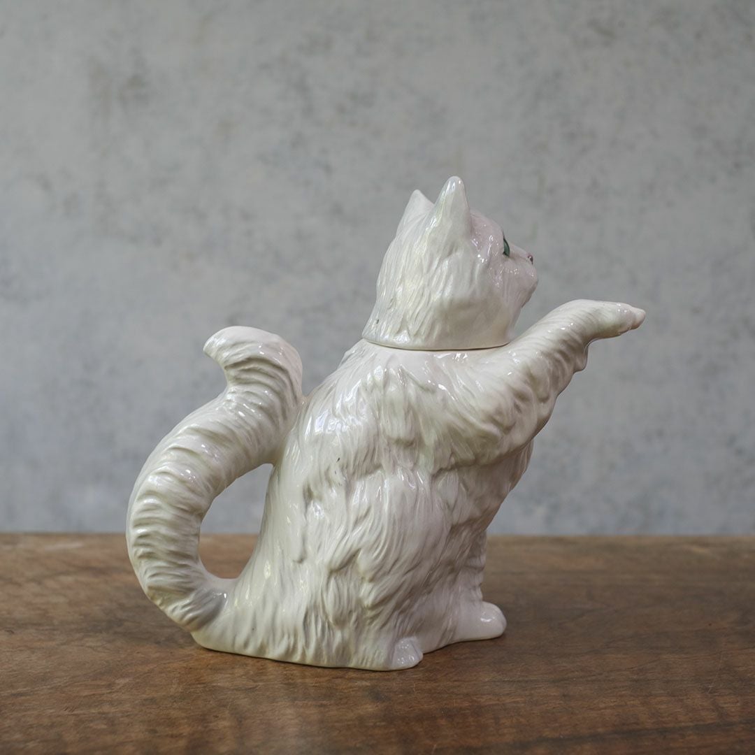 ヴィンテージティーポット 白猫 イギリス オブジェ 陶器 BESWICK ベスウィック1111