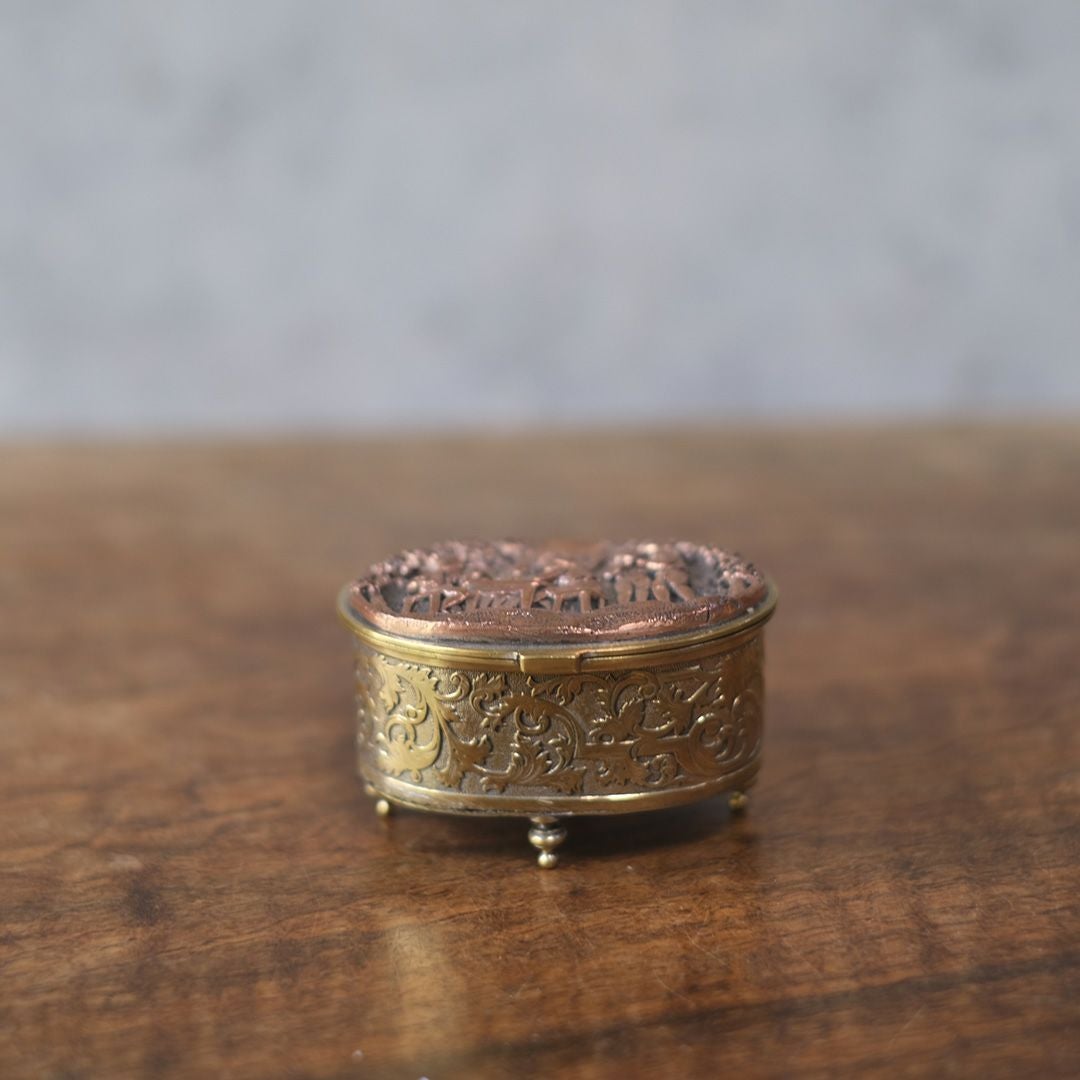 アンティークブロンズジュエリーケース シルク 絹 工芸細工