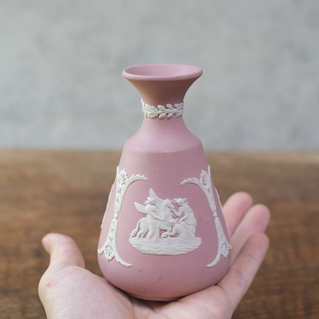ヴィンテージ WEDGWOOD ウェッジウッドジャスパー フラワーベース ピンク 一輪挿し 花器43