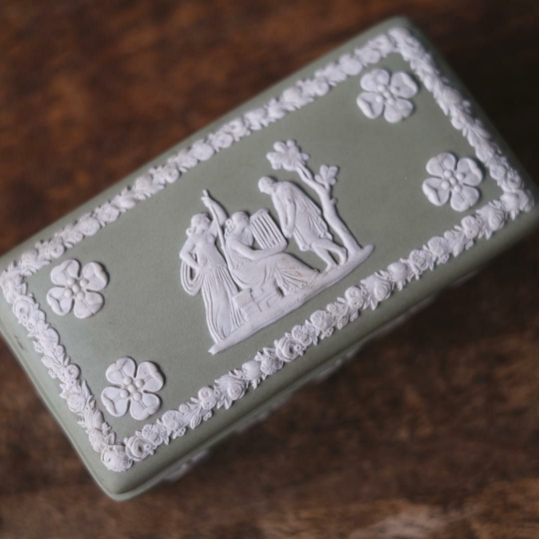 ヴィンテージ WEDGWOODジャスパー トリンケットボックス セージグリーン77