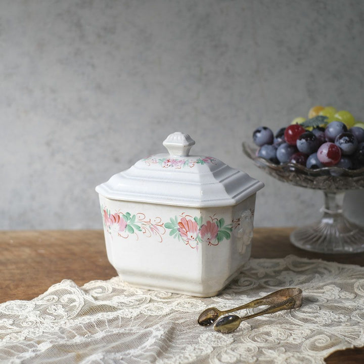 アンティーク シュガーポット 陶器 花模様 Choisy-le-Roi ショワジールロワ 1800年代後半フランス