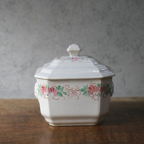アンティーク シュガーポット 陶器 花模様 Choisy-le-Roi ショワジールロワ 1800年代後半フランス11