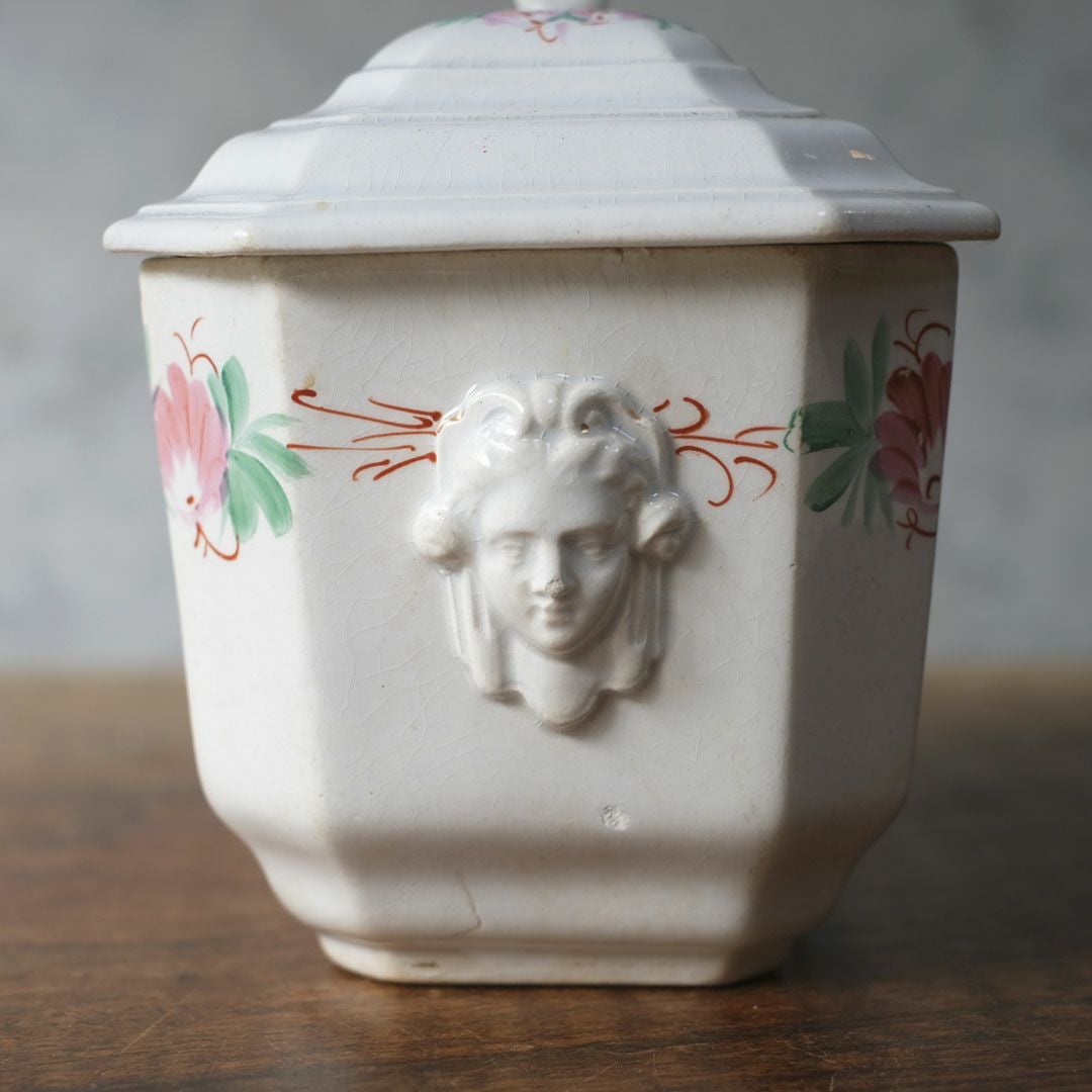 アンティーク シュガーポット 陶器 花模様 Choisy-le-Roi ショワジールロワ 1800年代後半フランス44