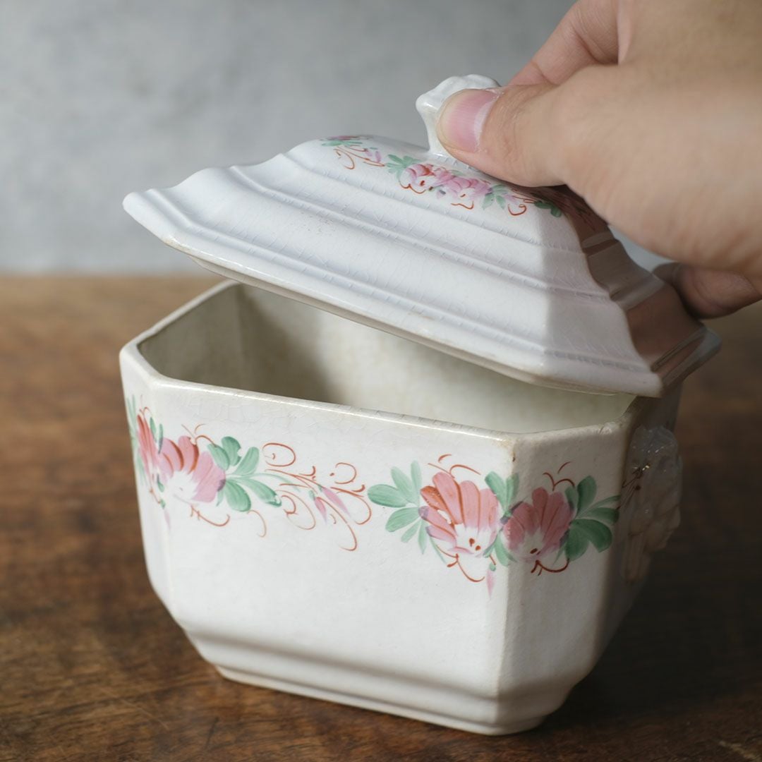 アンティーク シュガーポット 陶器 花模様 Choisy-le-Roi ショワジールロワ 1800年代後半フランス55