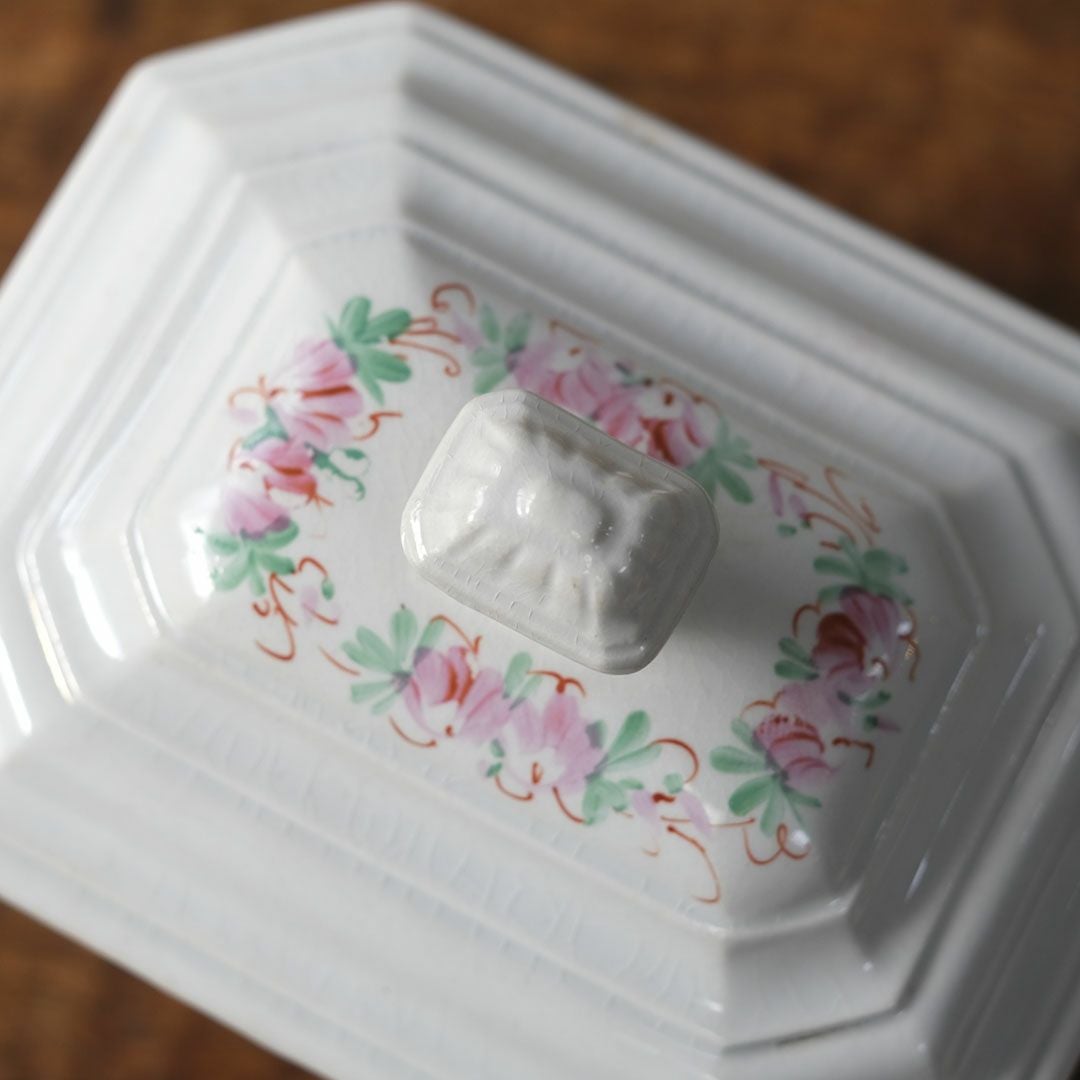アンティーク シュガーポット 陶器 花模様 Choisy-le-Roi ショワジールロワ 1800年代後半フランス66