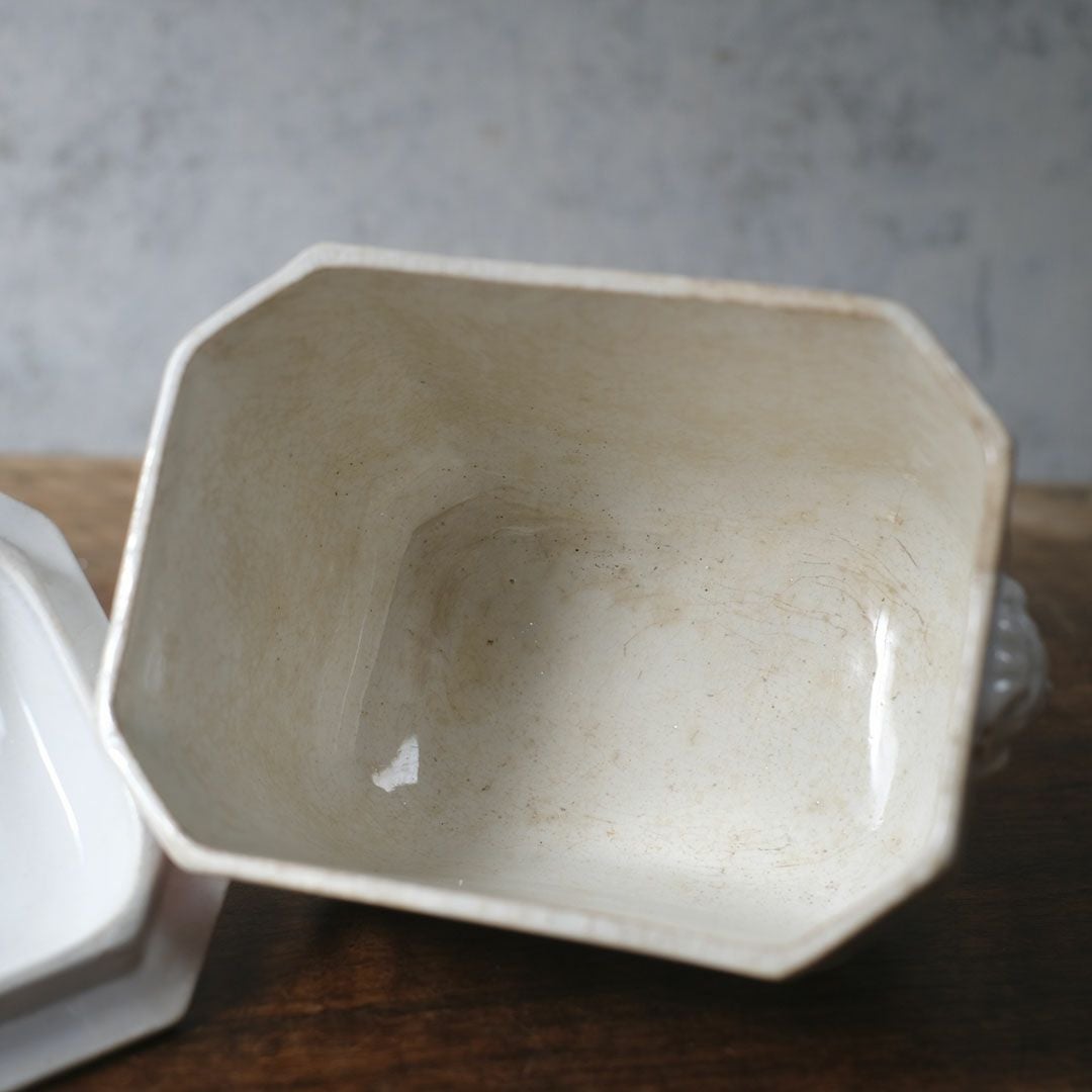 アンティーク シュガーポット 陶器 花模様 Choisy-le-Roi ショワジールロワ 1800年代後半フランス77