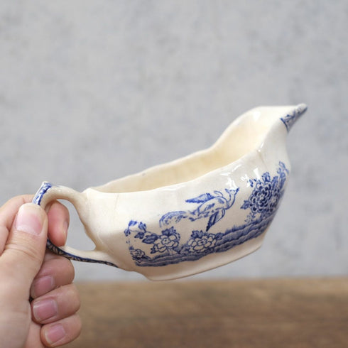 アンティーク ソースポット ブルー花鳥文様 磁器製44