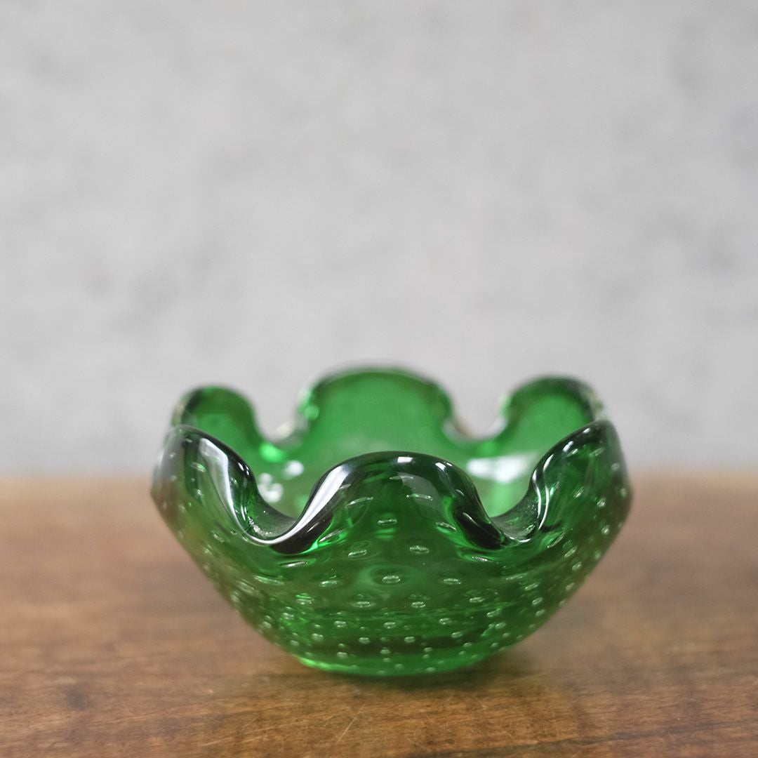 ヴィンテージムラーノガラスオブジェ MURANO ボウル 緑 灰皿 イタリア22