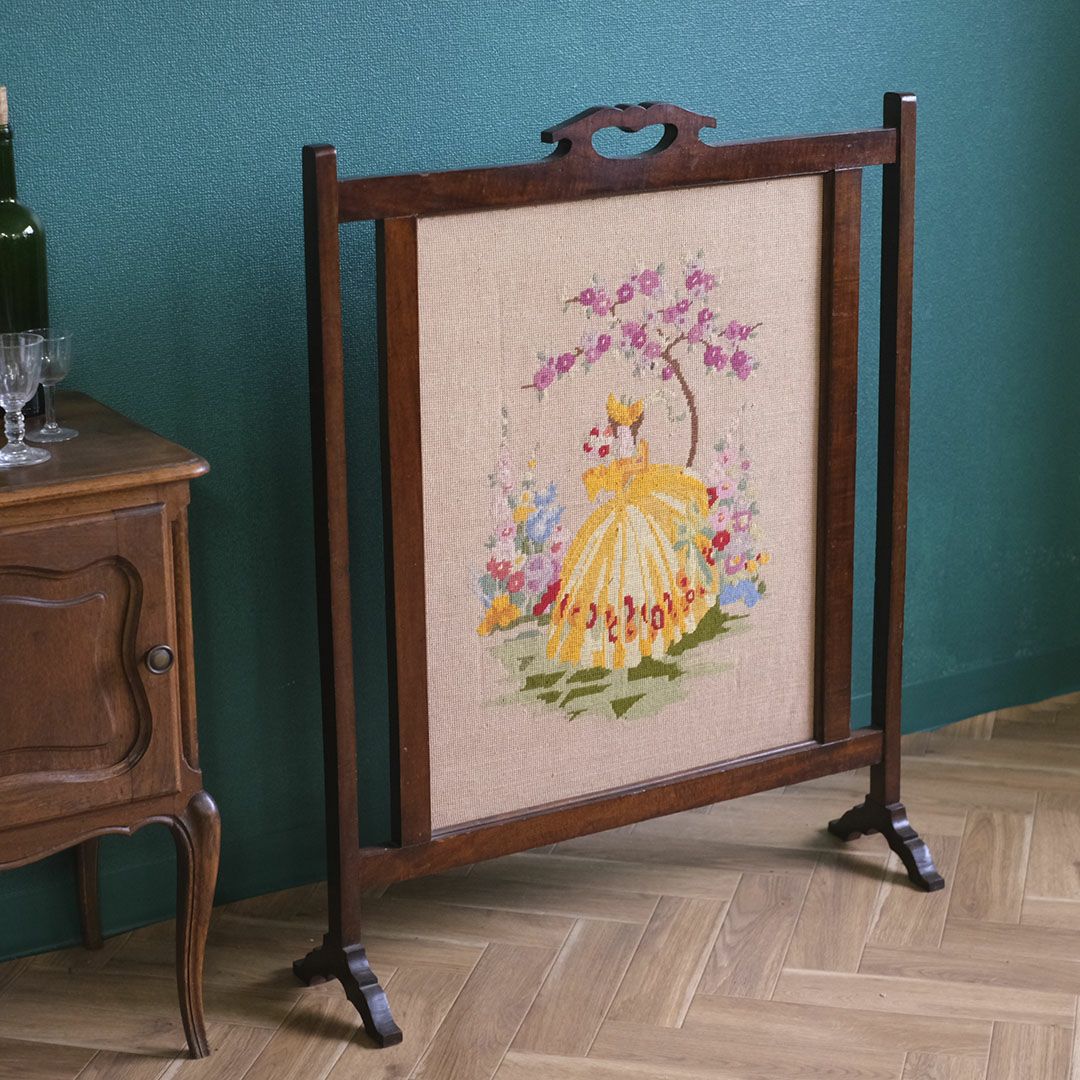 アンティークファイヤースクリーン 手刺繍 暖炉カバー マントルピースカバー イギリス