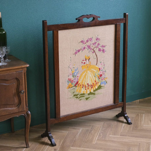 アンティークファイヤースクリーン 手刺繍 暖炉カバー マントルピースカバー イギリス