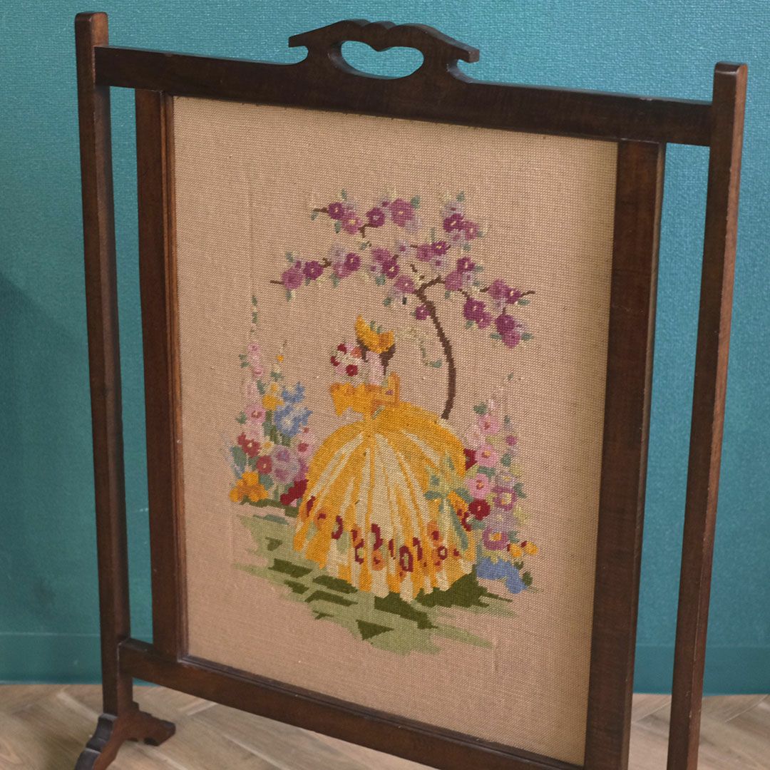 アンティークファイヤースクリーン 手刺繍 暖炉カバー マントルピースカバー イギリス