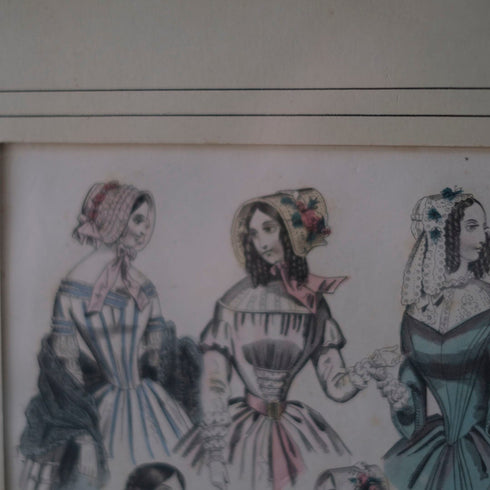 アンティークリトグラフピクチャー ドレスを着た婦人 ファッション画 Le Moniteur des Dames et des Demoiselles 石版画絵 フランス