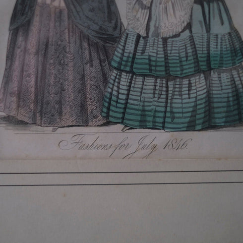 アンティークリトグラフピクチャー ドレスを着た婦人 ファッション画 Le Moniteur des Dames et des Demoiselles 石版画絵 フランス