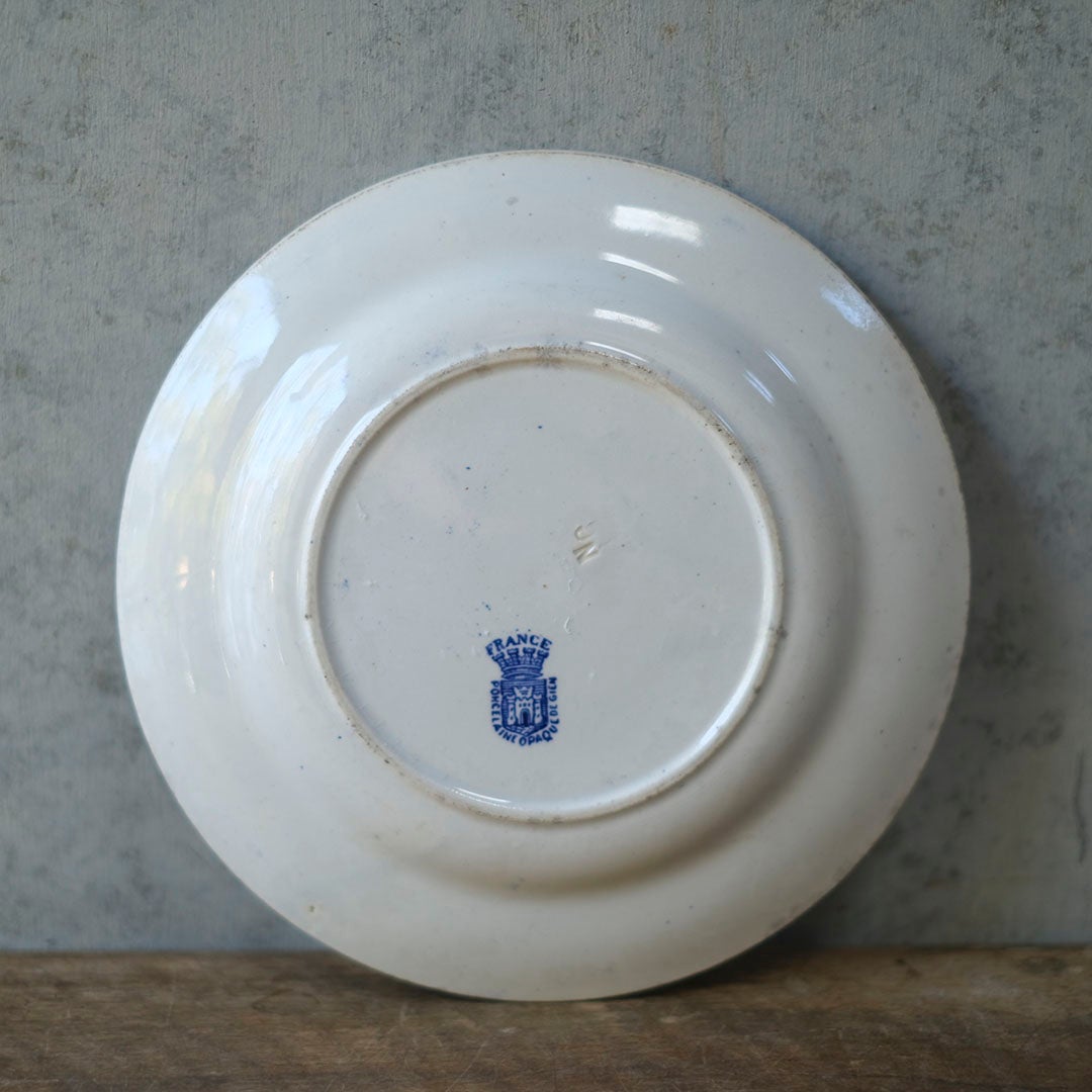 アンティーク ジアン ブルーウィロー プレート 裏面バックスタンプ GIEN FRANCE PORCELAINE OPAQUEのクローズアップ8