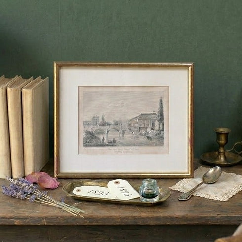 アンティークリトグラフピクチャー 銅版画 Vue du Pont de Vaucelles(ヴォセル橋の眺め) フランス