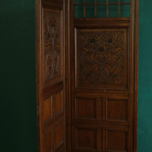 アンティーク 木製 4枚折り スクリーン アーツ・アンド・クラフツ オーク材 イギリス1010