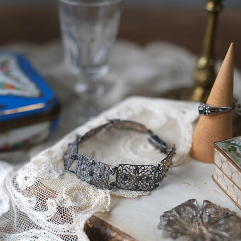 ヴィンテージ パネルブレスレット 純銀 フィリグリー細工 透かし装飾 スペイン11