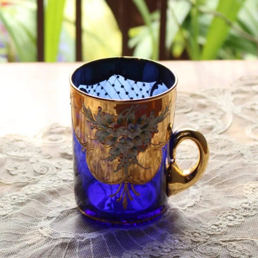 【れい】ガラス工芸品　ブルーバード　小物入れ　ムラーノガラス　希少 ムラーノガラス 金彩・エナメル彩 ブルー コップ 販売｜イタリア直輸入