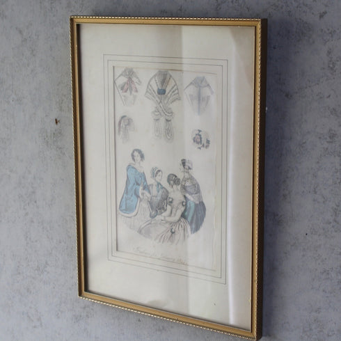 アンティークリトグラフピクチャー ファッション画 Le Moniteur des Dames et des Demoiselles 石版画絵 1847年 フランス(☆6月24日出荷予定)
