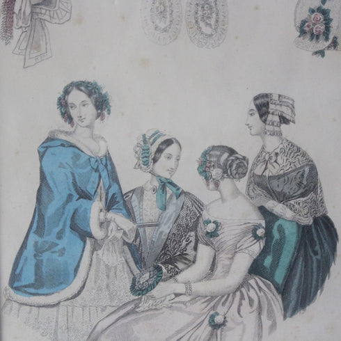 アンティークリトグラフピクチャー ファッション画 Le Moniteur des Dames et des Demoiselles 石版画絵 1847年 フランス(☆6月24日出荷予定)