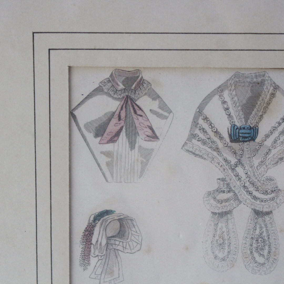 アンティークリトグラフピクチャー ファッション画 Le Moniteur des Dames et des Demoiselles 石版画絵 1847年 フランス(☆6月24日出荷予定)