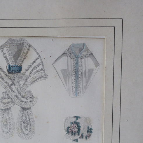 アンティークリトグラフピクチャー ファッション画 Le Moniteur des Dames et des Demoiselles 石版画絵 1847年 フランス(☆6月24日出荷予定)