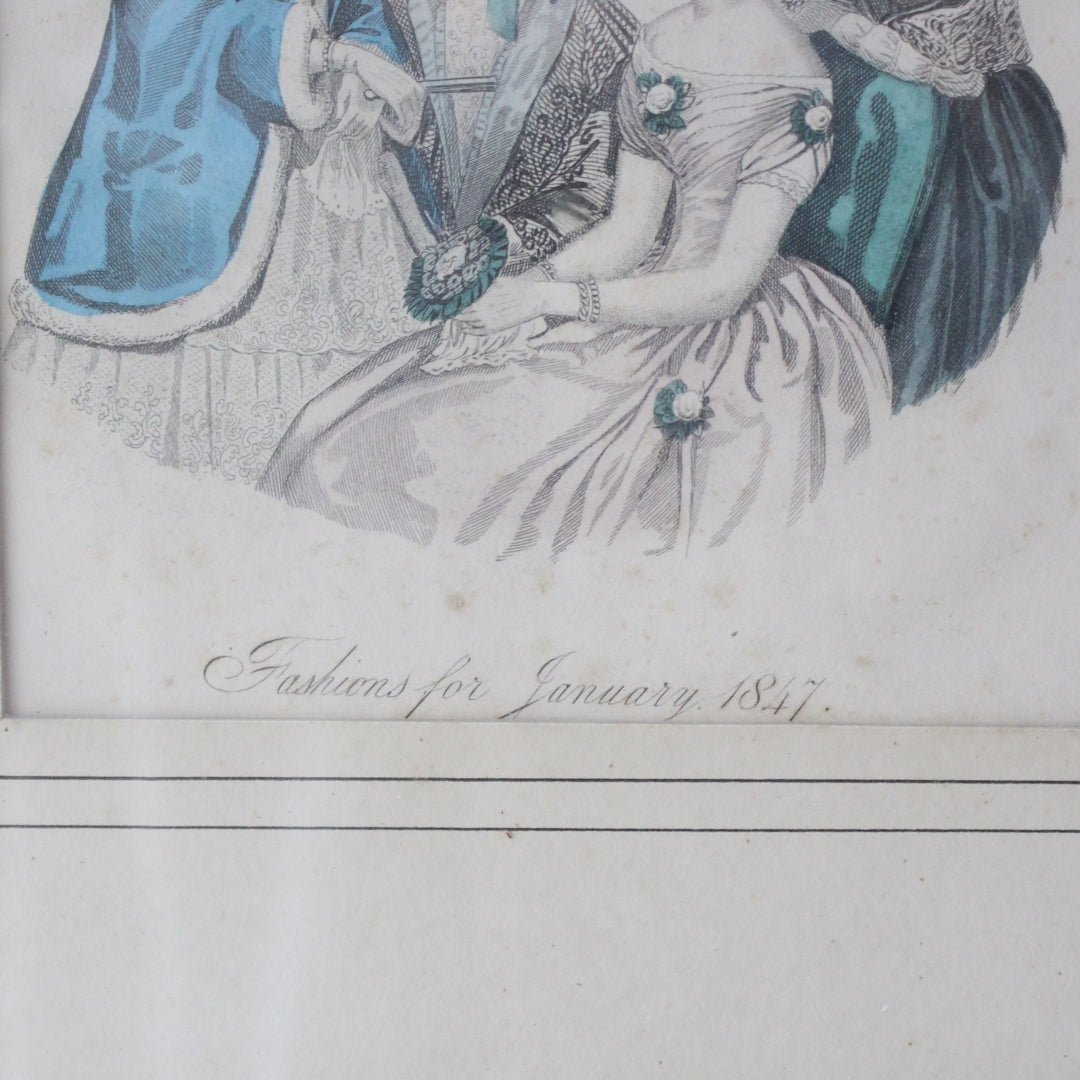 アンティークリトグラフピクチャー ファッション画 Le Moniteur des Dames et des Demoiselles 石版画絵 1847年 フランス(☆6月24日出荷予定)
