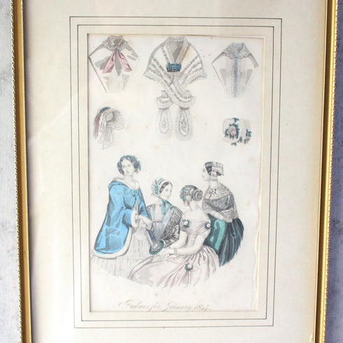 アンティークリトグラフピクチャー ファッション画 Le Moniteur des Dames et des Demoiselles 石版画絵 1847年 フランス(☆6月24日出荷予定)