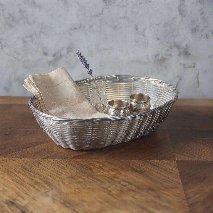 アンティーク ブレッドバスケット シルバープレート 手編み風 イギリス