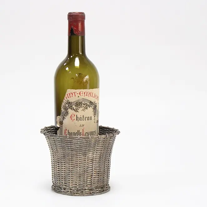 アンティーク 銀線細工ワインパニエ　フランス シルバープレート製のワインボトルホルダー シンプル