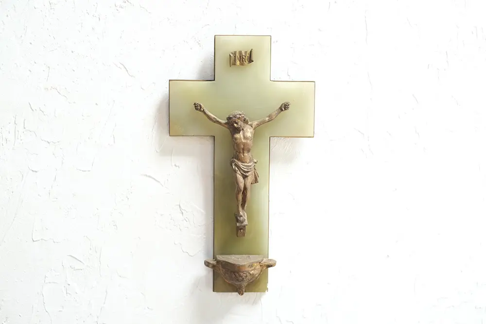 アンティーク 十字架のミニベニチェ フランス 壁掛け聖水盤