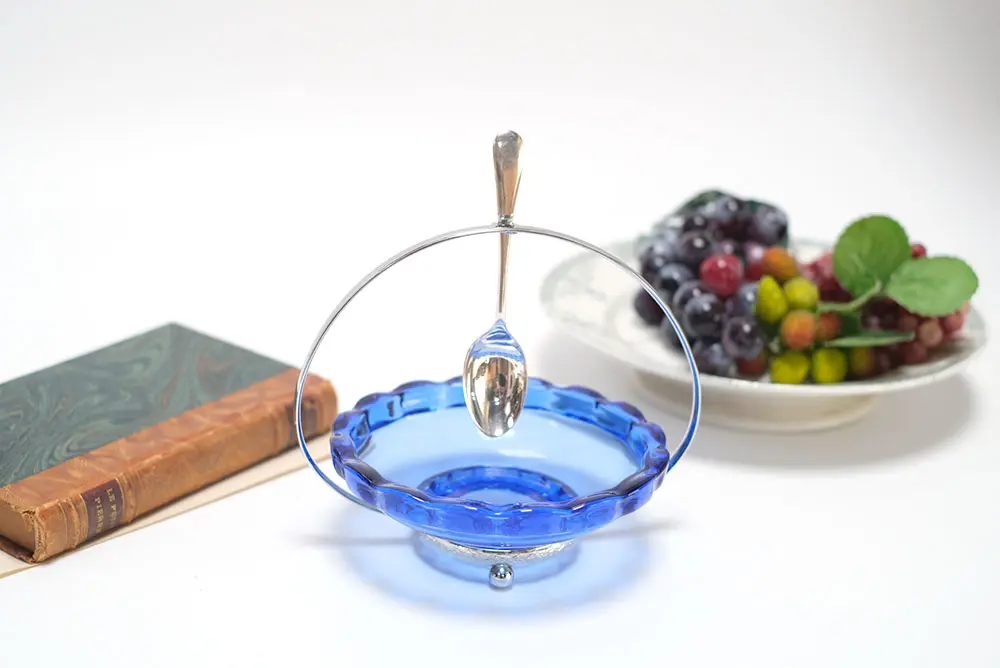 アンティークショップMALTOオンライン　アンティーク　綺麗な青いガラス器の通販　ジャムディッシュ　イギリス