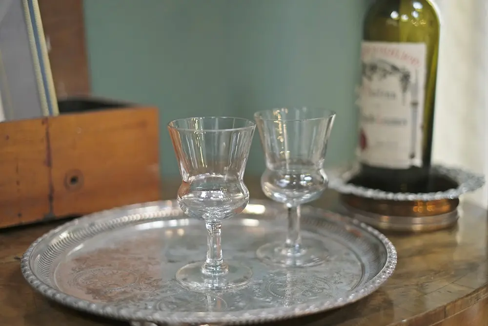 アンティーク 手吹きのグラス フランス ワイングラス 2個セットの通販