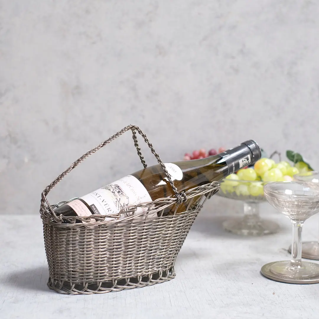 アンティーク 銀線細工ワインパニエ　フランス シルバープレート製のワインボトルホルダー