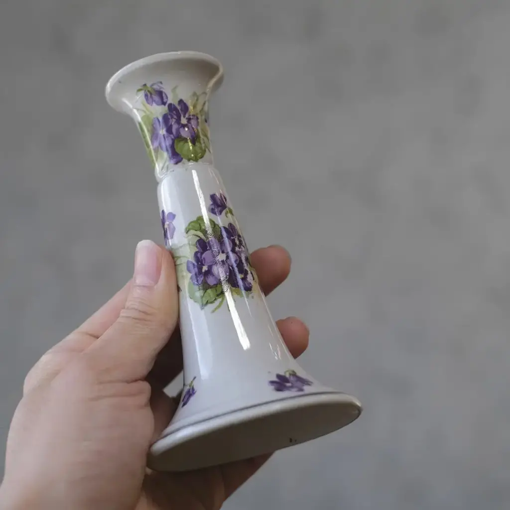 アンティーク キャンドルスタンド イギリス 菫 バイオレット 陶磁器の燭台2