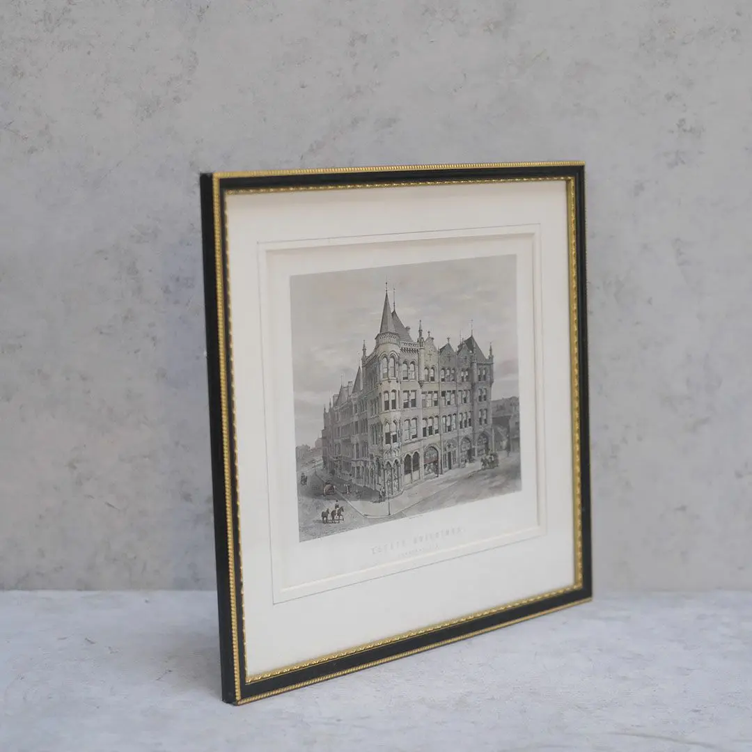 アンティークリトグラフ Estate Building 建造物 鋼版画 イギリス
