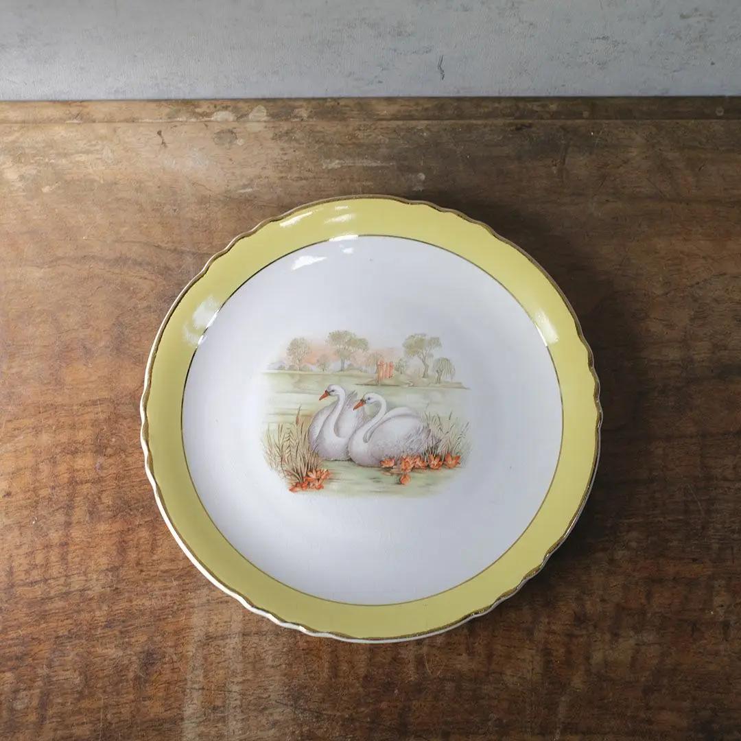 アンティーク皿 白鳥 フランス Moulin des Loups & Hamage ディナープレート アンティーク食器