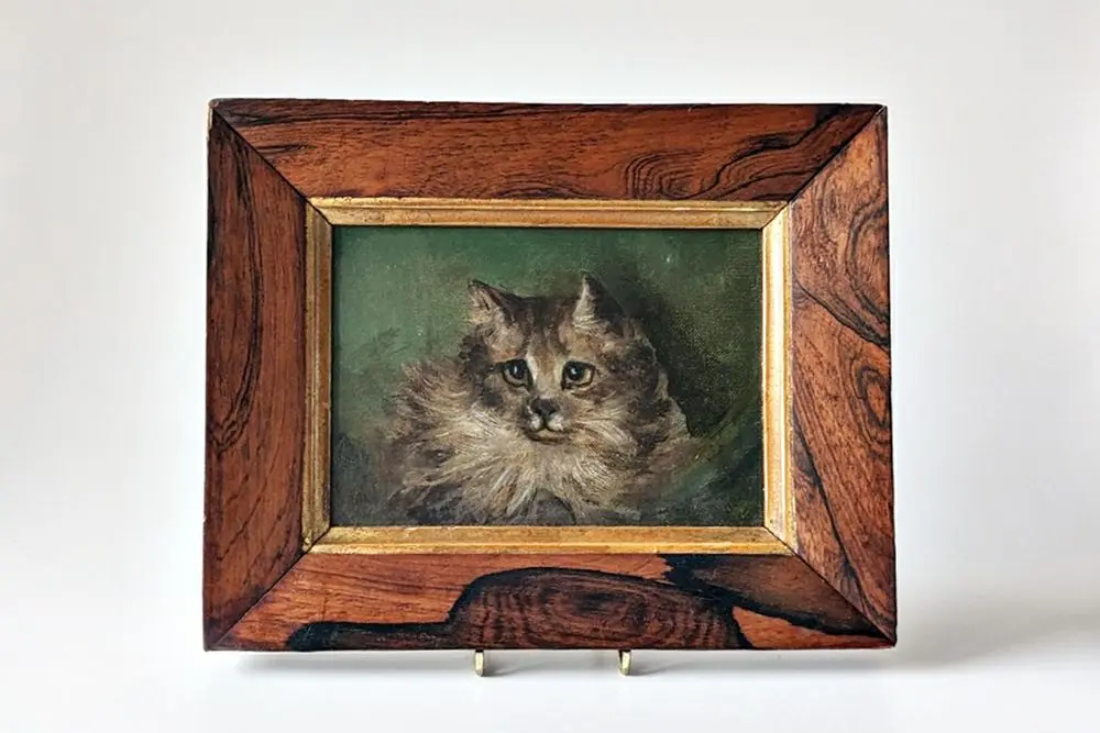 アンティーク油絵 猫 古い絵画 キャット