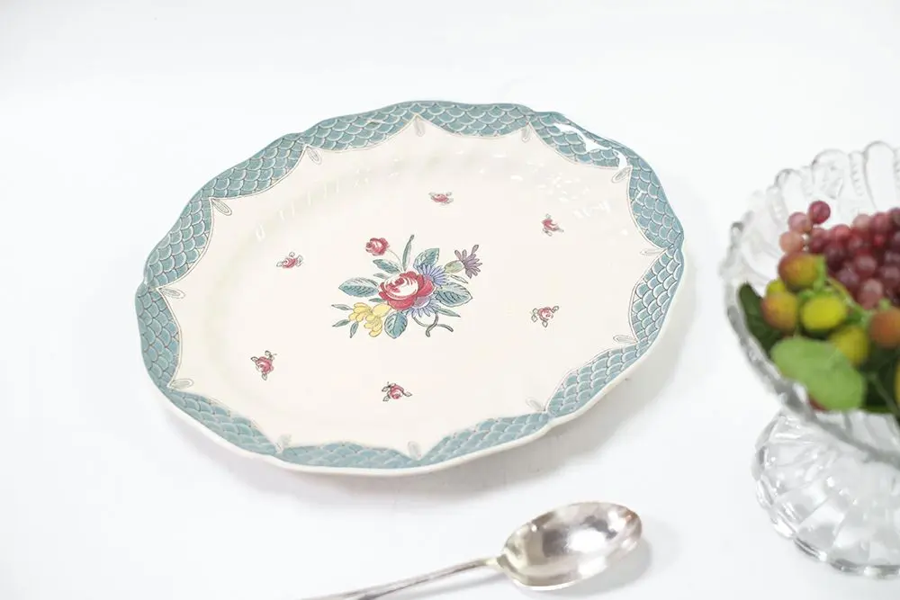 アンティーク Royal Doulton サービングプラッター/ Lowestoft Bouquet 1940s 英国王室御用達メーカーの古い大皿./アンティーク食器