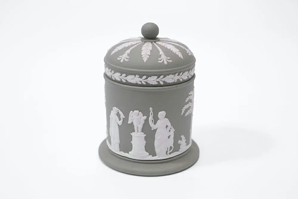 ヴィンテージ WEDGWOODジャスパー シガレットジャー グリーン イギリス ウェッジウッド1