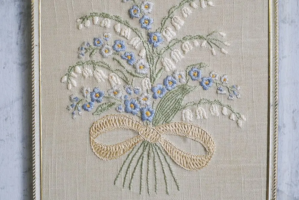 ヴィンテージピクチャー 花の刺繍絵 イギリス1